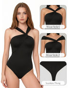 MANGOPOP Women's Twist Knot Asymmetrical Sleeveless Bodysuits Sexy Double Lined Thong Body Suit Top 2026
