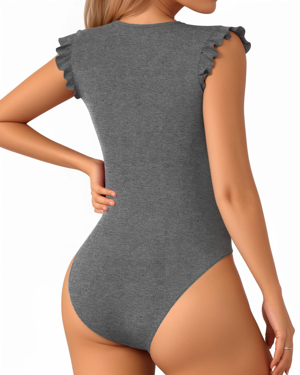 MANGOPOP Women's Body Suits Cute Crew Neck Ruffle Sleeveless Slim Fit Bodysuit Tank Tops Tight Casual Sexy
