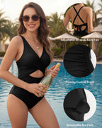 MANGOPOP Women's One Piece Swimsuits Tummy Control Cutout High Waisted Bathing Suits Tie Back Swim Suits 2026 Beach Clothes