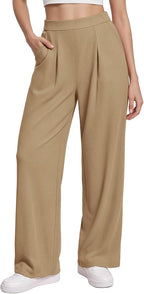 MANGOPOP Wide Leg Pants Woman High Waisted Slacks Trousers for Business Casual