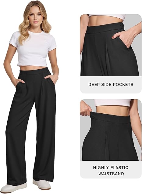 MANGOPOP Wide Leg Pants Woman High Waisted Slacks Trousers for Business Casual