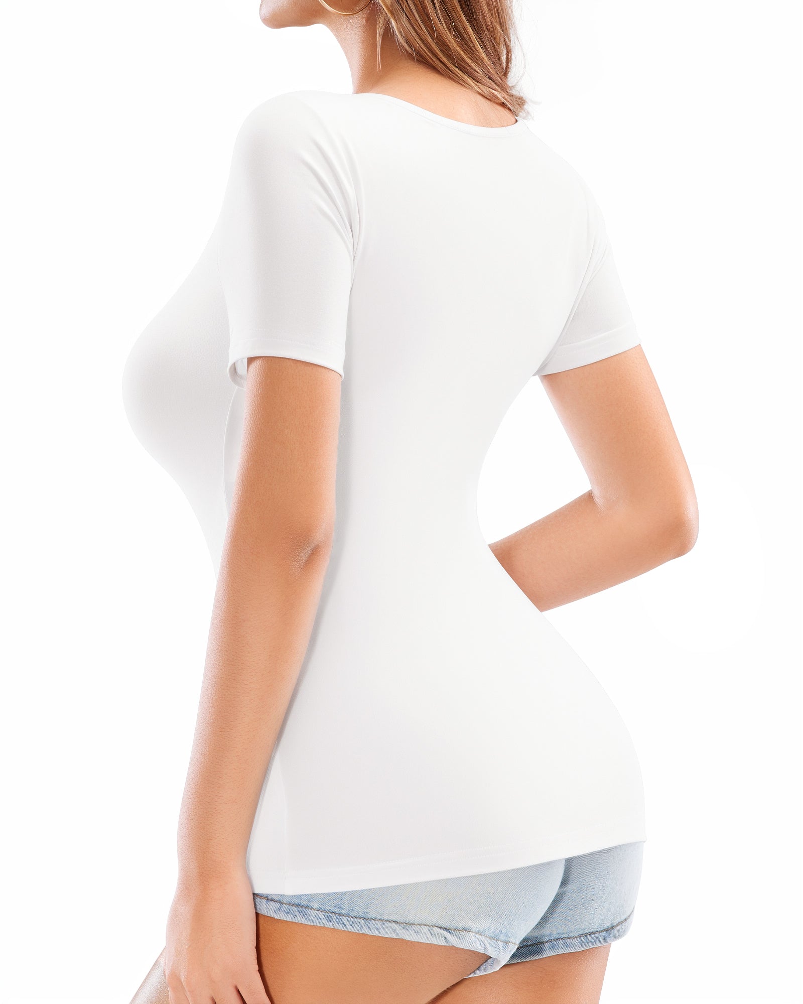 MANGOPOP Women's Summer Scoop Neck Short Sleeve Slim Fit Tunic T Shirt
