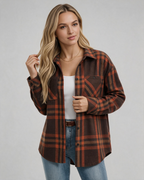 MANGOPOP Year-Round Flannel Shirt for Women - Lightweight Oversized Long Sleeve Button Down Plaid for Effortless Layering