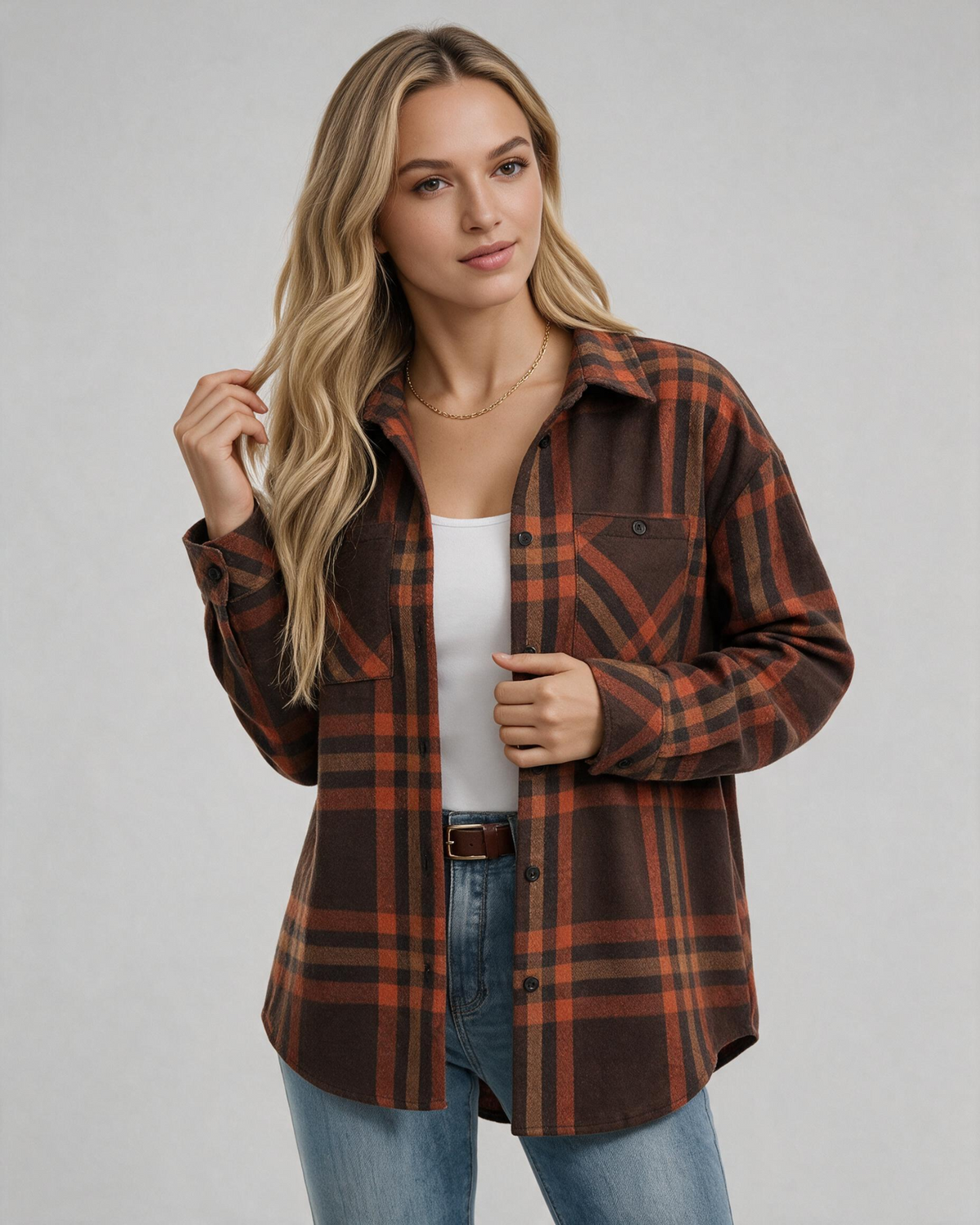 MANGOPOP Year-Round Flannel Shirt for Women - Lightweight Oversized Long Sleeve Button Down Plaid for Effortless Layering