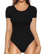 MANGOPOP Short Sleeve Body Suits Women Round Neck Bodysuits for Women Ribbed Bodysuit Shirts