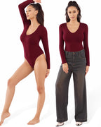 MANGOPOP Deep V Neck Long Sleeve Bodysuits for Women Sexy Going Out Tops Body Suits