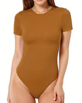MANGOPOP Women's Essential Round Neck Short Sleeve Bodysuit