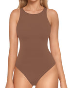 MANGOPOP Womens Mock Turtle Neck Sleeveless Tank Top Double Lined Bodysuit Thong Body suit