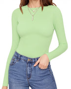 MANGOPOP Women's Crew Neck Long Sleeve Bodysuit T Shirts Basic Tops
