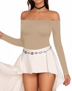 MANGOPOP Off The Shoulder Long Sleeve Short Sleeve Bodysuit for Women