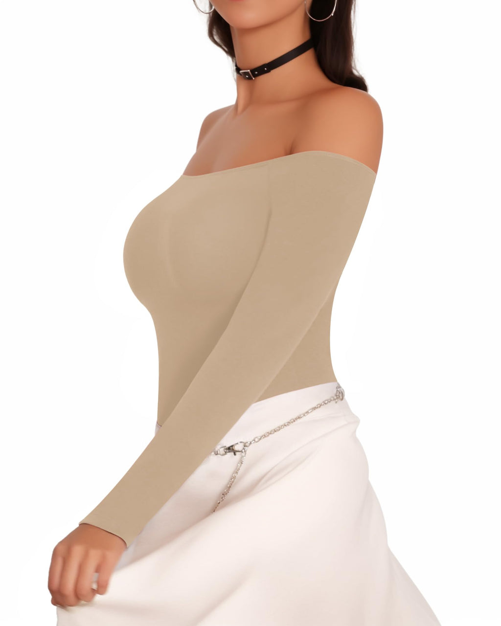 MANGOPOP Off The Shoulder Long Sleeve Short Sleeve Bodysuit for Women