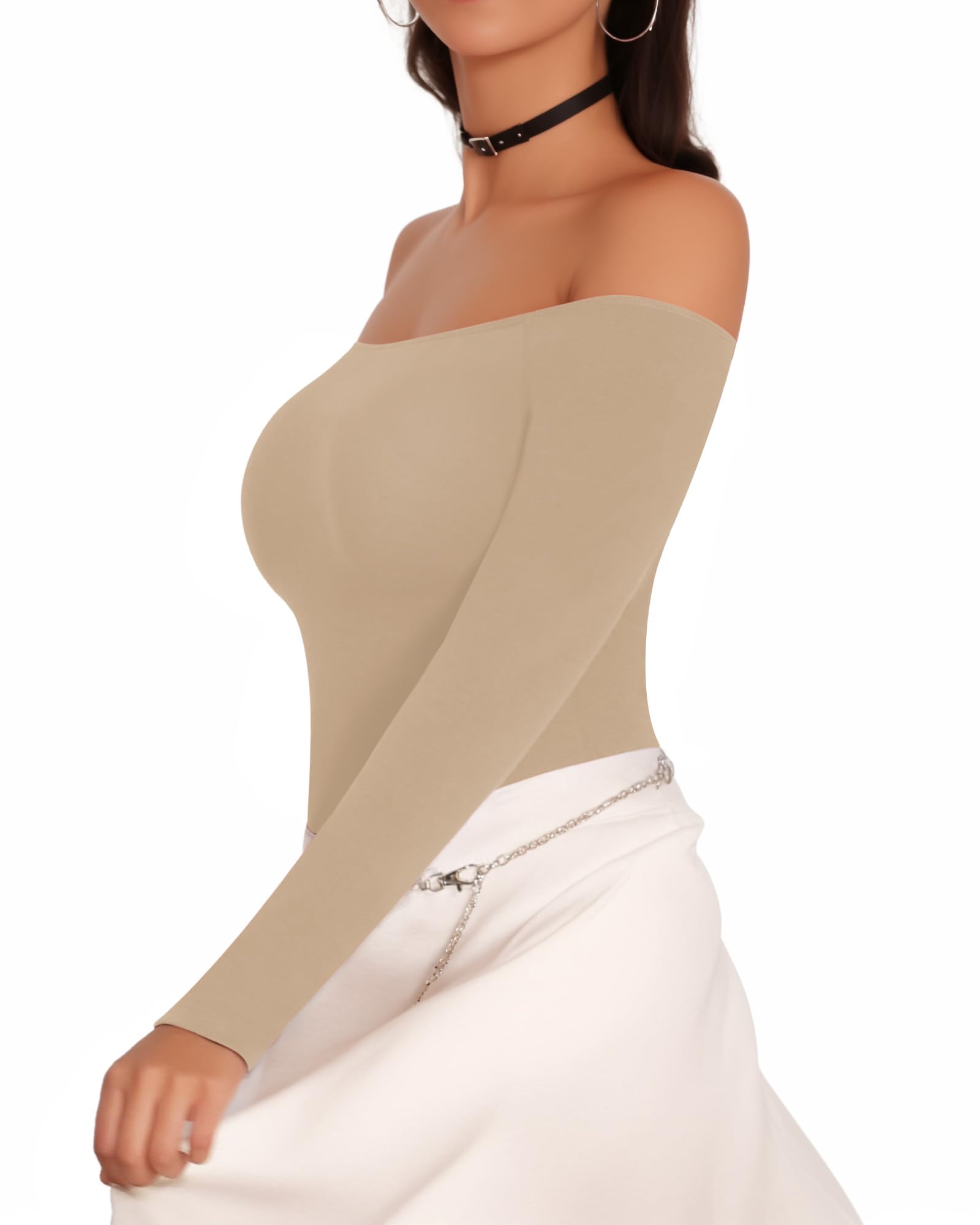 MANGOPOP Off The Shoulder Long Sleeve Short Sleeve Bodysuit for Women