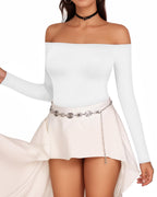 MANGOPOP Off The Shoulder Long Sleeve Short Sleeve Bodysuit for Women
