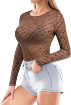 MANGOPOP Mesh Long-Sleeve Sheer T See Through Blouse Tie Dye