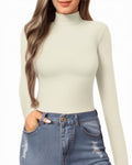 MANGOPOP Mock Neck Slim-Fit Top - Beige