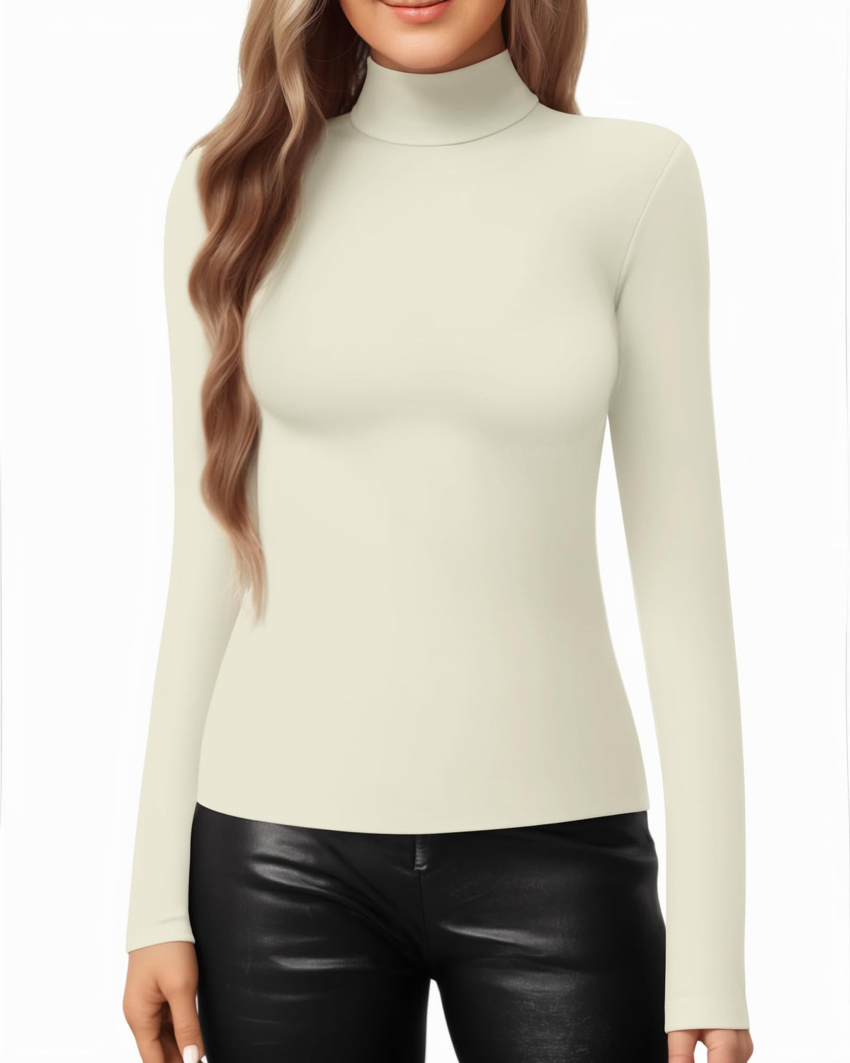 MANGOPOP Mock Neck Slim-Fit Top - Beige