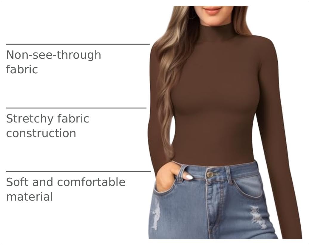 MANGOPOP Mock Neck Slim-Fit Top - Coffee