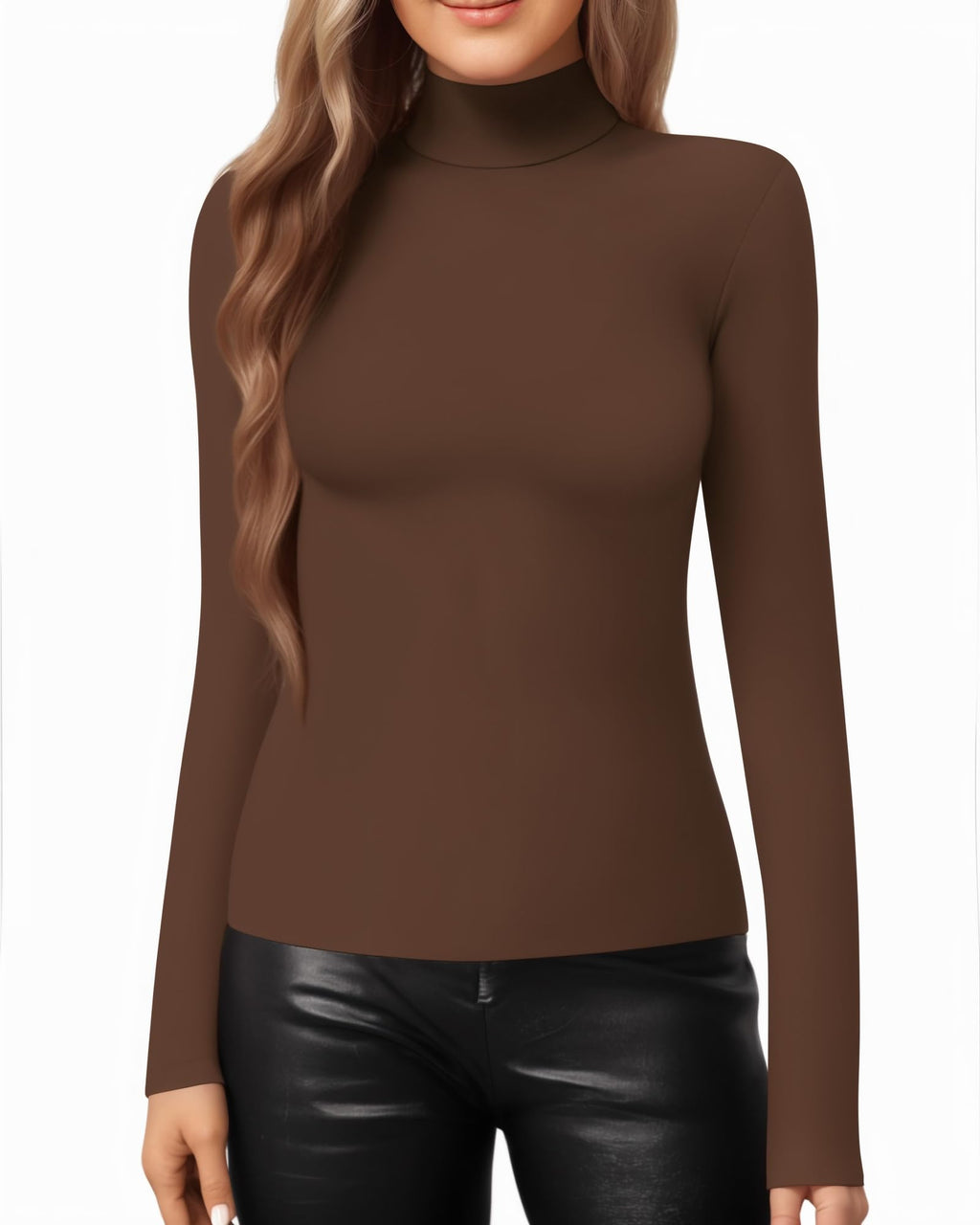 MANGOPOP Mock Neck Slim-Fit Top - Coffee