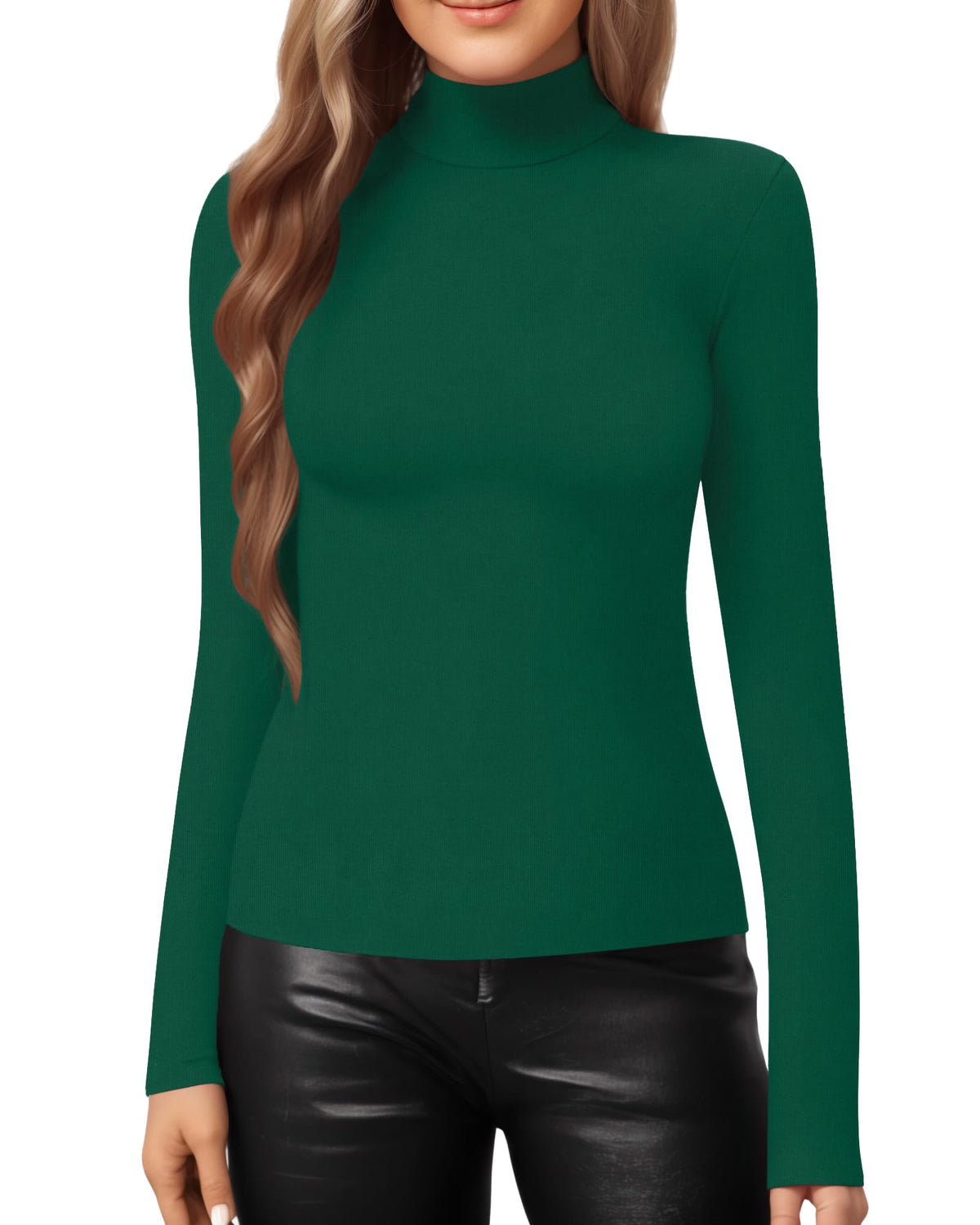 MANGOPOP Mock Neck Slim-Fit Top - Deep Green