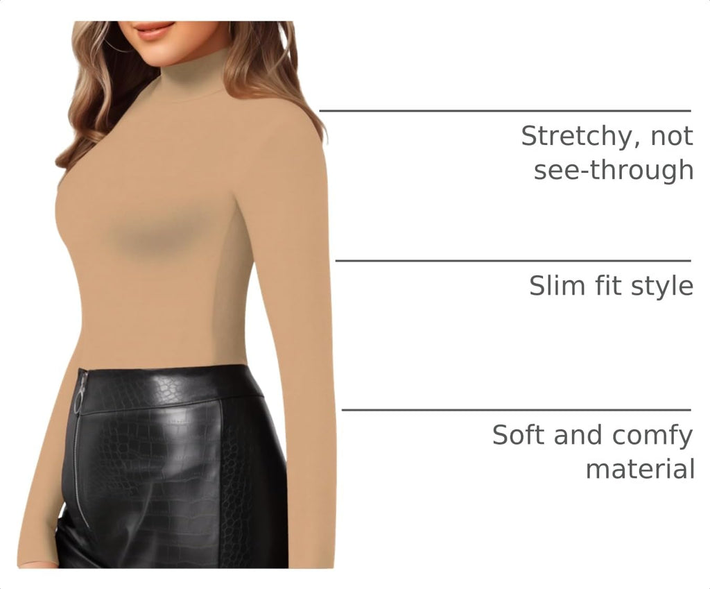 MANGOPOP Mock Neck Slim-Fit Top - Light Camel