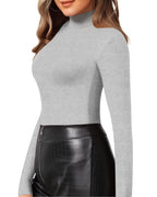MANGOPOP Mock Neck Slim-Fit Top - Light Heather Grey