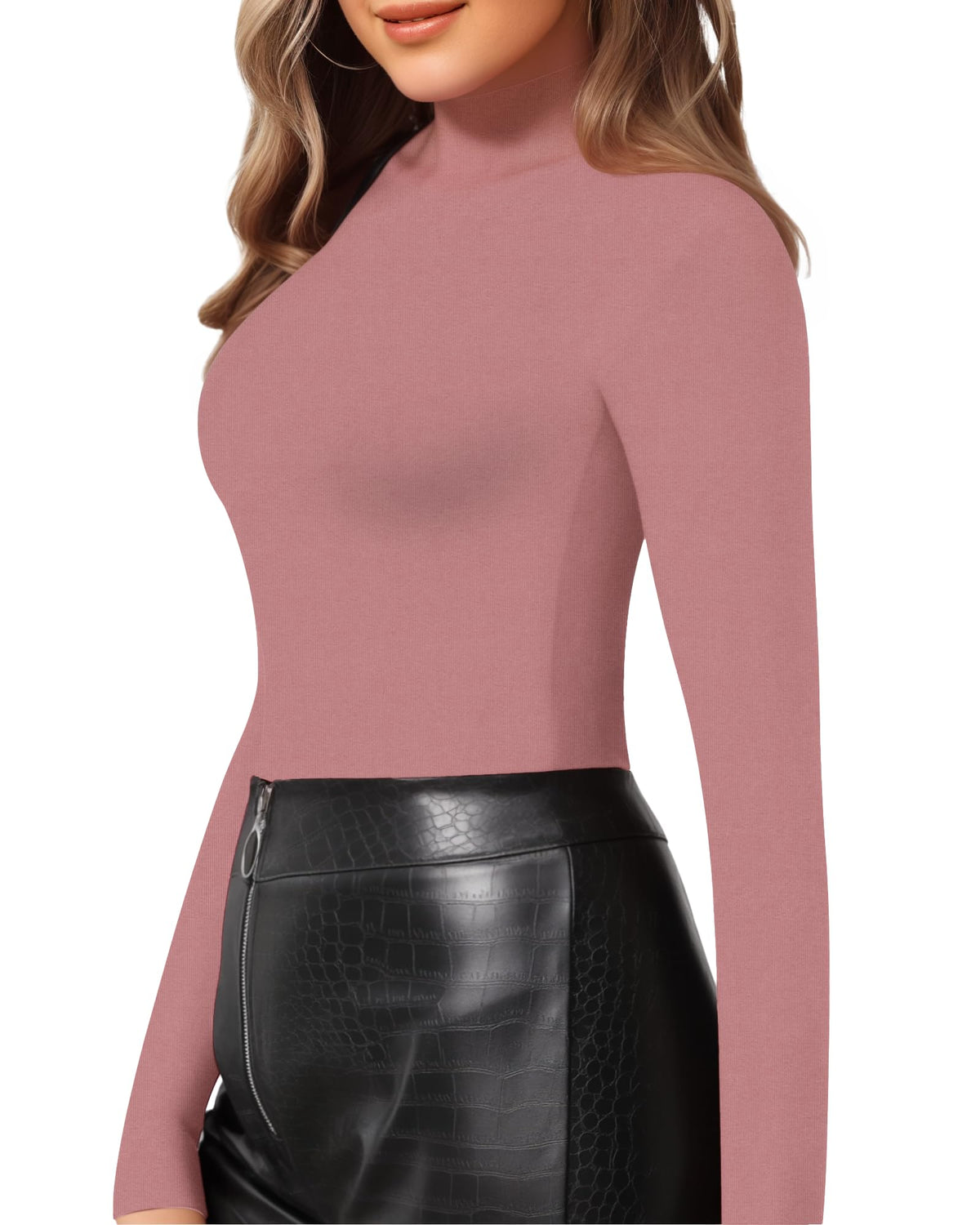 MANGOPOP Mock Neck Slim-Fit Top - Marsala