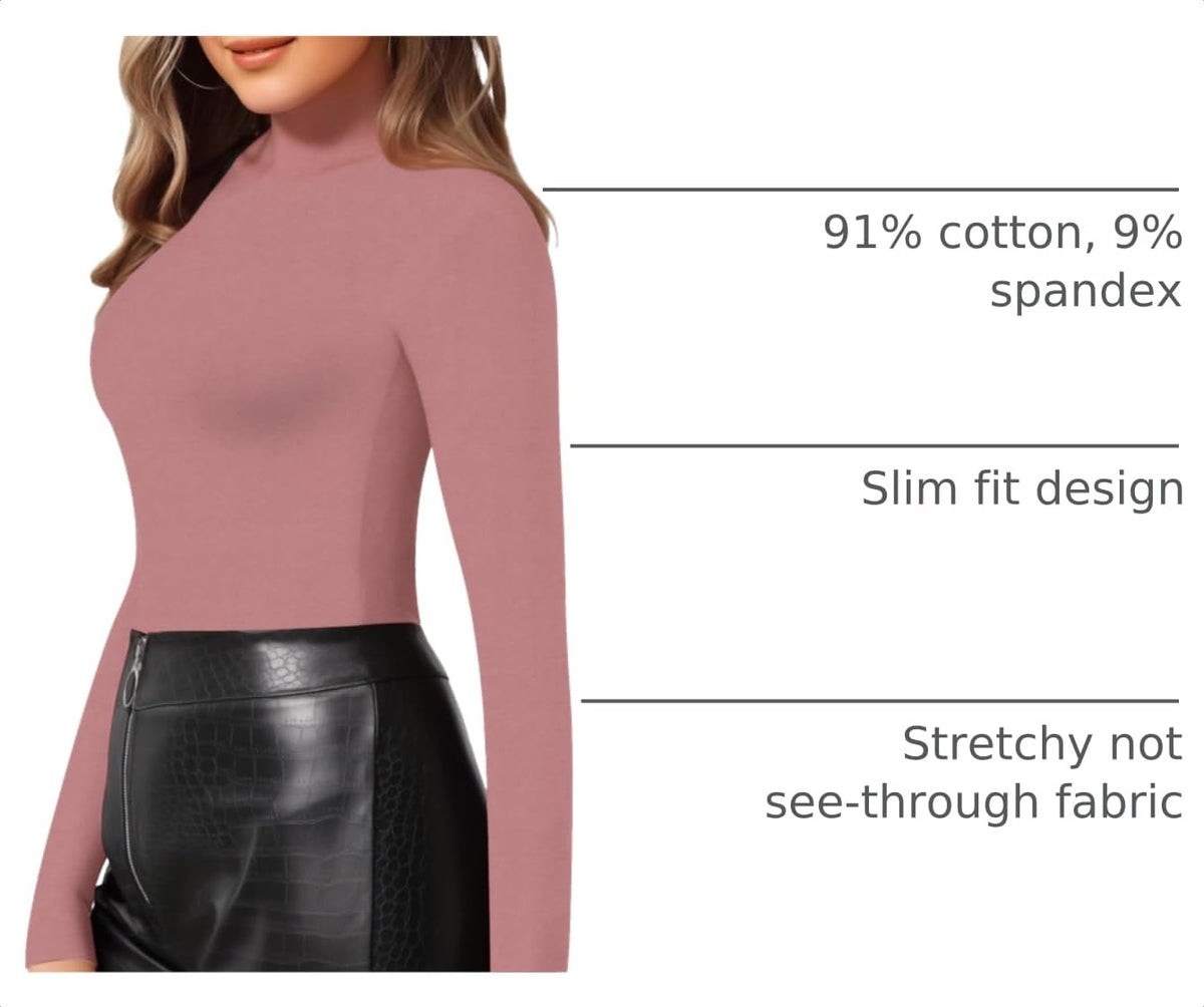 MANGOPOP Mock Neck Slim-Fit Top - Marsala