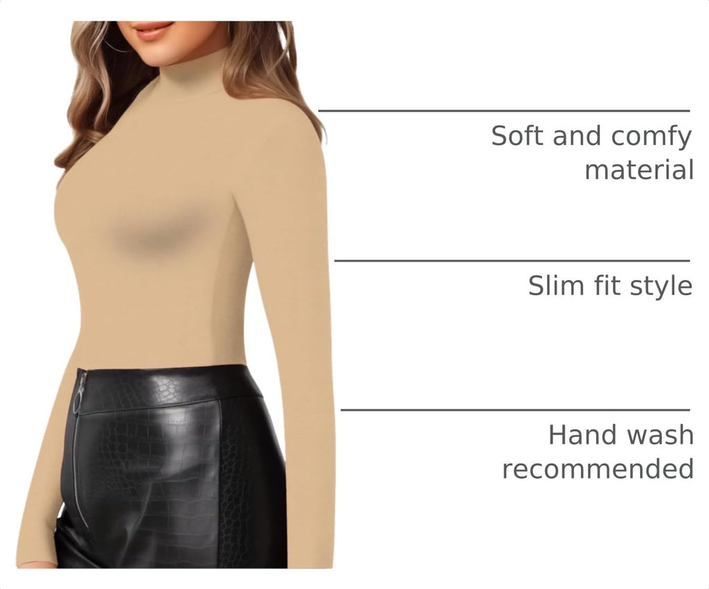 MANGOPOP Mock Neck Slim-Fit Top - Mocha