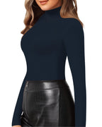 MANGOPOP Mock Neck Slim-Fit Top - Navy Blue