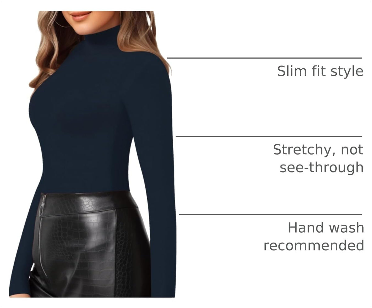 MANGOPOP Mock Neck Slim-Fit Top - Navy Blue