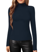 MANGOPOP Mock Neck Slim-Fit Top - Navy Blue
