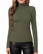 MANGOPOP Mock Neck Slim-Fit Top - Olive Green
