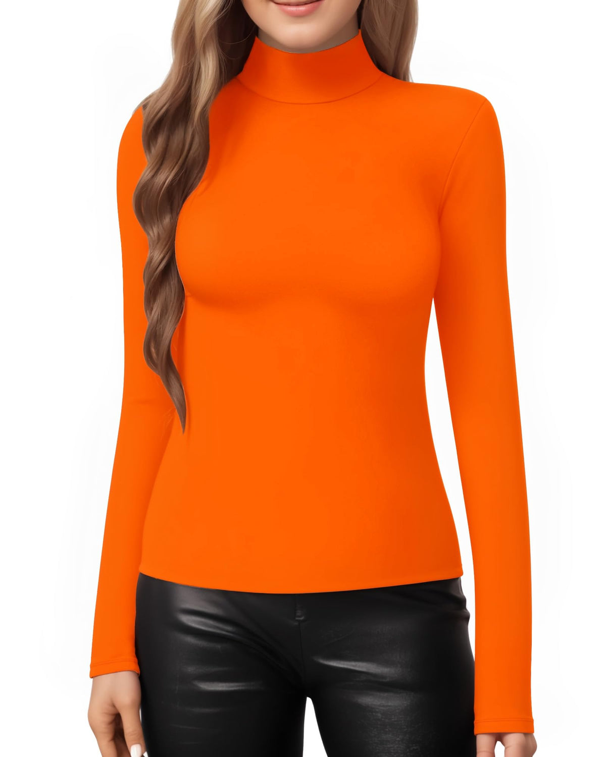 MANGOPOP Mock Neck Slim-Fit Top - Orange