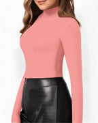 MANGOPOP Mock Neck Slim-Fit Top - Pink