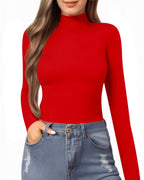 MANGOPOP Mock Neck Slim-Fit Top - Red