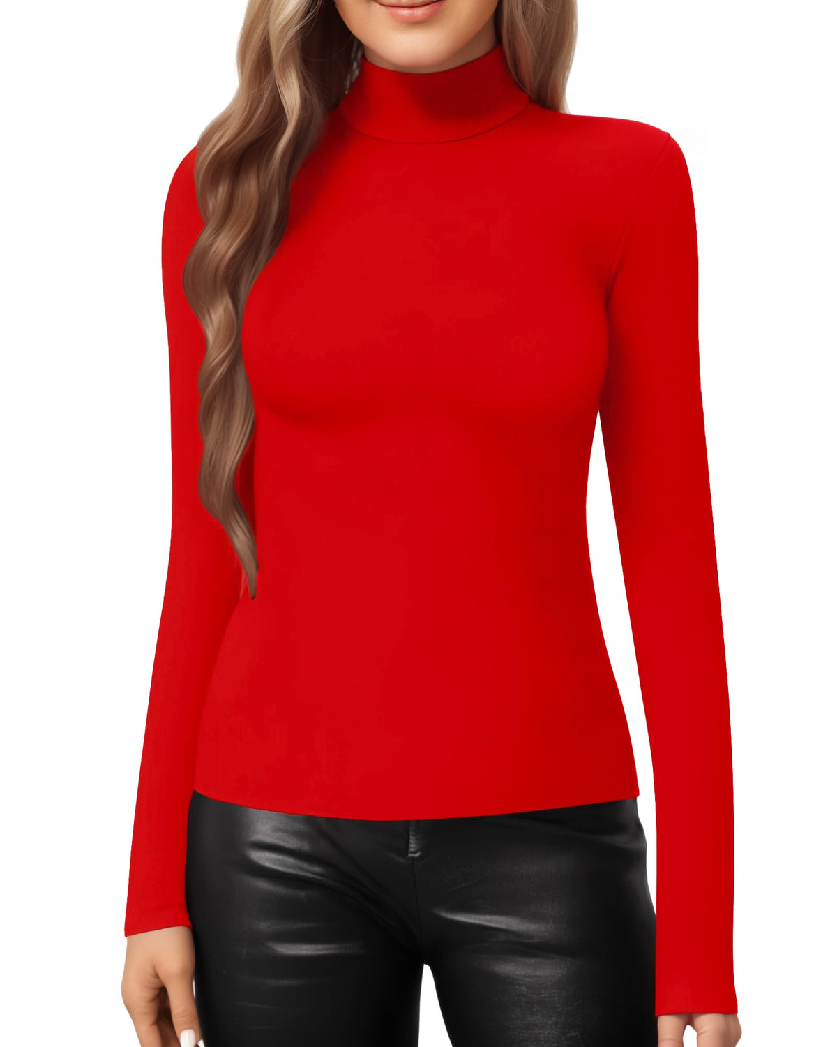 MANGOPOP Mock Neck Slim-Fit Top - Red