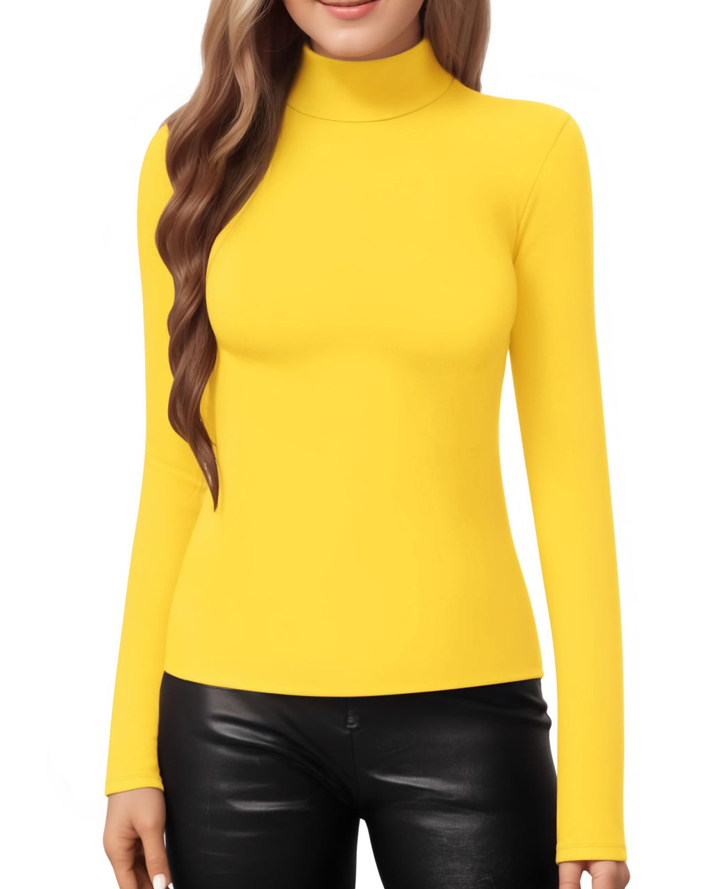 MANGOPOP Mock Neck Slim-Fit Top - Yellow
