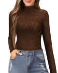 MANGOPOP Mock Neck Slim-Fit Top - Coffee With Patterned