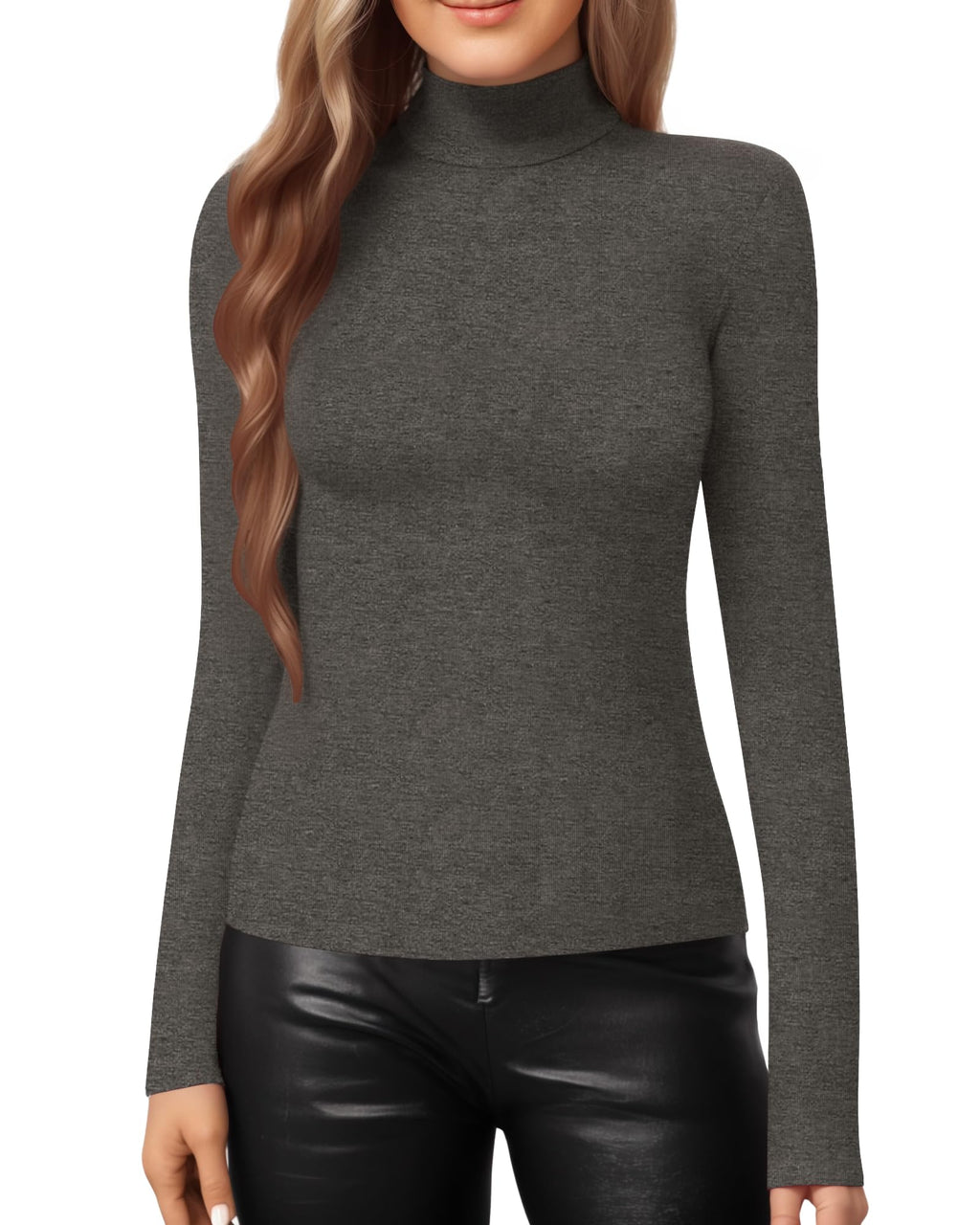 MANGOPOP Mock Neck Slim-Fit Top - Dark Heather Grey