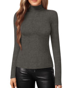 MANGOPOP Mock Neck Slim-Fit Top - Dark Heather Grey