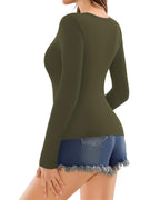MANGOPOP Deep V-Neck Long-Sleeve Slim Fitted Top - Army Green