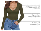 MANGOPOP Deep V-Neck Long-Sleeve Slim Fitted Top - Army Green