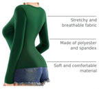 MANGOPOP Deep V-Neck Long-Sleeve Slim Fitted Top - Dark Green