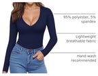 MANGOPOP Deep V-Neck Long-Sleeve Slim Fitted Top - Deep Blue