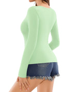 MANGOPOP Deep V-Neck Long-Sleeve Slim Fitted Top - Fern