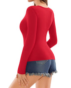MANGOPOP Deep V-Neck Long-Sleeve Slim Fitted Top - Red