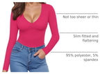 MANGOPOP Deep V-Neck Long-Sleeve Slim Fitted Top - Rose Pink