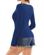 MANGOPOP Deep V-Neck Long-Sleeve Slim Fitted Top - Royal Blue
