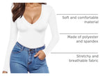 MANGOPOP Deep V-Neck Long-Sleeve Slim Fitted Top - White