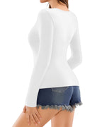 MANGOPOP Deep V-Neck Long-Sleeve Slim Fitted Top - White